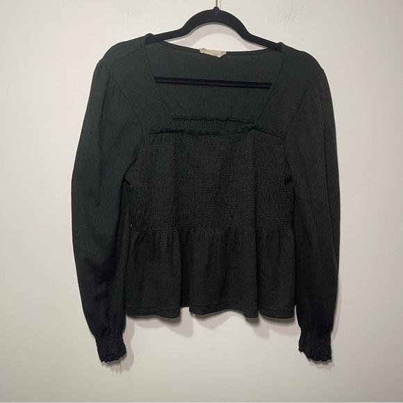 Altar’d State Women’s Black Waffle Knit Peplum Long Sleeve Blouse Top Size L - Picture 2 of 10